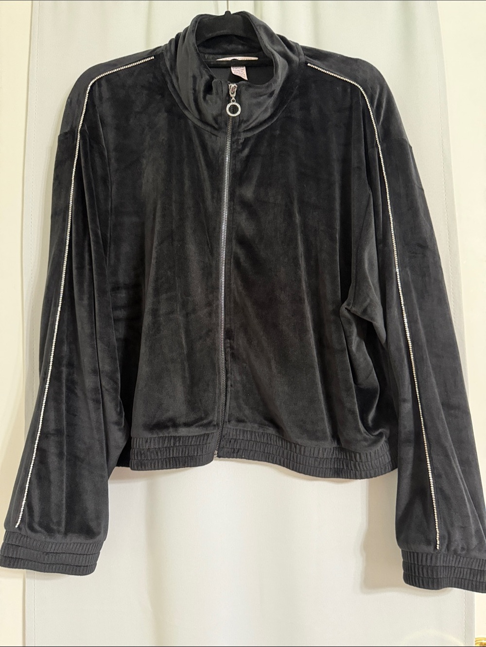Victorias Secret XL Velour Jacket Black Diamante Full-Zip Track Jacket